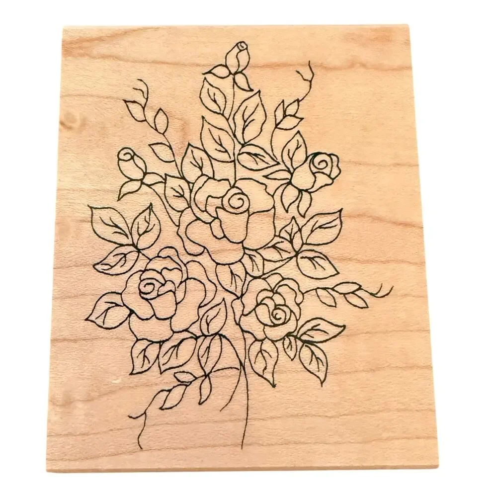 Great Impressions Bouquet Rose Bush Flowers G416 Rubber Stamp EUC
